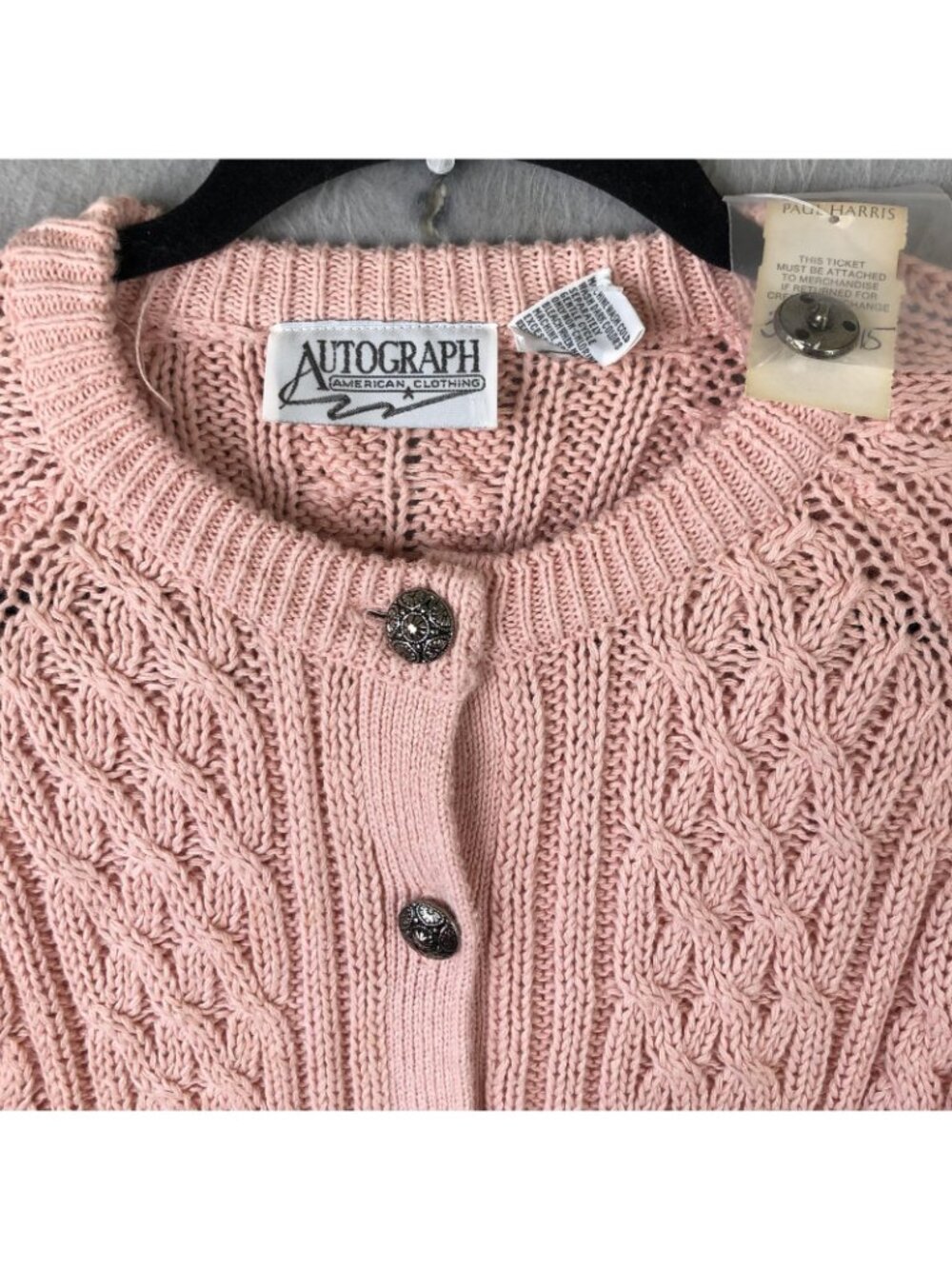 Vintage Pastel Cardigan Sweater Womens S Pink Ramie Cable Knit Fisherman Twee - Picture 15 of 16